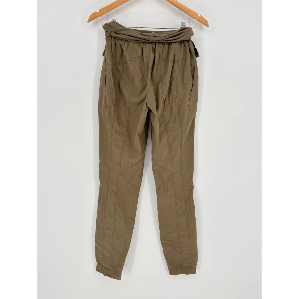 Donna Karan‎ Foldover Ruffle Jogger Pants Olive Green Convertible Italy Vintage